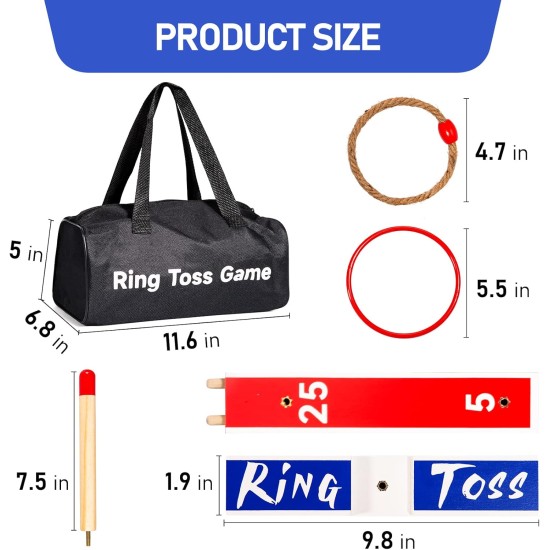 EVERICH TOY Spielzeug für drinnen und draußen, verbessertes großes Ringwurfspiel aus Holz, Hofspiele für Kinder, Rasenspiele im Freien für die Familie mit 10 Kunststoffringen und 10 Seilen, 1 Tragetasche
