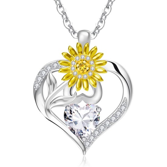 RIVIKO Valentinstagsgeschenke für Sie – Halskette mit Geburtsstein „Sonnenblume“ für Frauen, Herzanhänger aus 925er-Sterlingsilber, Jubiläums-Geburtstagsgeschenke für Frauen, Schmuck mit Geburtssteinen für Ehefrau und Mutter