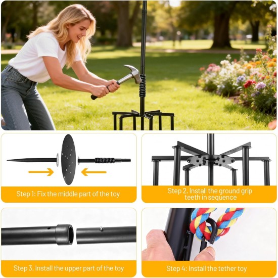 Tether Tug Outdoor-Hundespielzeug, Tether Tug für große Hunde, Federstange für Hunde im Park, Hof, Rasen, 2-Seil-Spielzeug und Klingel, zum Verfolgen und Solo-Spielen, Tether Interactive Dog Tug Toy, für mittelgroße kleine Hunde (schwarz)