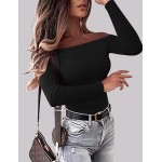 OwnTime schulterfreie Damen-Oberteile, sexy Langarm-Shirts, Herbst-Rippstrick, schmale Passform, trendige Tops, Blusen