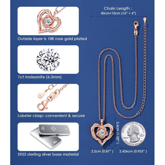 Beam & Bask Rose Flower Heart Moissanit-Halsketten für Ehefrau, S925-Silberanhänger für Frauen, 18 Karat vergoldeter Schmuck für ihre Freundin, Mutter, zum Jahrestag und Geburtstag Beam & Bask Rose Flower Heart Moissanit-Halsketten für Ehefrau, S925-Silberanhänger für Frauen, 18 Karat vergoldeter Schmuck für ihre Freundin, Mutter, zum Jahrestag und Geburtstag