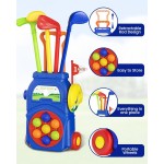 KINGTOP Kleinkind-Golfset mit Putting-Matte und Cornhole-Board, Kinder-Golfschläger von 3–5 Jahren mit 10 Bällen, 4 Schlägern, 2 Löchern und Wagen, Sportspielzeug für Kleinkinder im Innen- und Außenbereich