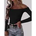 OwnTime schulterfreie Damen-Oberteile, sexy Langarm-Shirts, Herbst-Rippstrick, schmale Passform, trendige Tops, Blusen