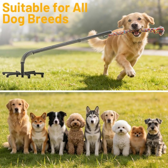 Tether Tug Outdoor-Hundespielzeug, Tether Tug für große Hunde, Federstange für Hunde im Park, Hof, Rasen, 2-Seil-Spielzeug und Klingel, zum Verfolgen und Solo-Spielen, Tether Interactive Dog Tug Toy, für mittelgroße kleine Hunde (schwarz)