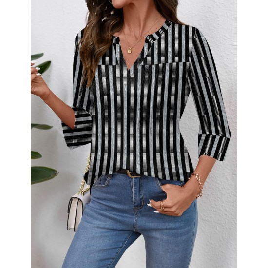 Rapbin Frühlingsoberteile für Damen, 3/4-Ärmel, Damenoberteile, Damenblusen, elegante, lässige T-Shirts mit V-Ausschnitt Rapbin Frühlingsoberteile für Damen, 3/4-Ärmel, Damenoberteile, Damenblusen, elegante, lässige T-Shirts mit V-Ausschnitt