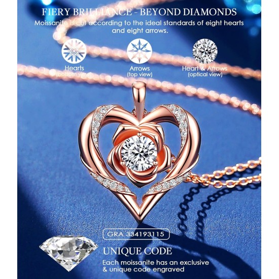 Beam & Bask Rose Flower Heart Moissanit-Halsketten für Ehefrau, S925-Silberanhänger für Frauen, 18 Karat vergoldeter Schmuck für ihre Freundin, Mutter, zum Jahrestag und Geburtstag Beam & Bask Rose Flower Heart Moissanit-Halsketten für Ehefrau, S925-Silberanhänger für Frauen, 18 Karat vergoldeter Schmuck für ihre Freundin, Mutter, zum Jahrestag und Geburtstag