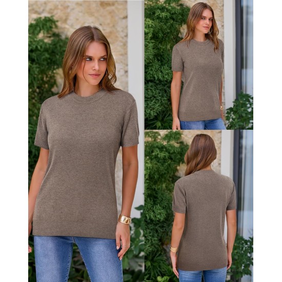 Arach&Cloz Damen-Pullover aus leichter Wollmischung mit kurzen Ärmeln, Business-Casual Arach&Cloz Damen-Pullover aus leichter Wollmischung mit kurzen Ärmeln, Business-Casual