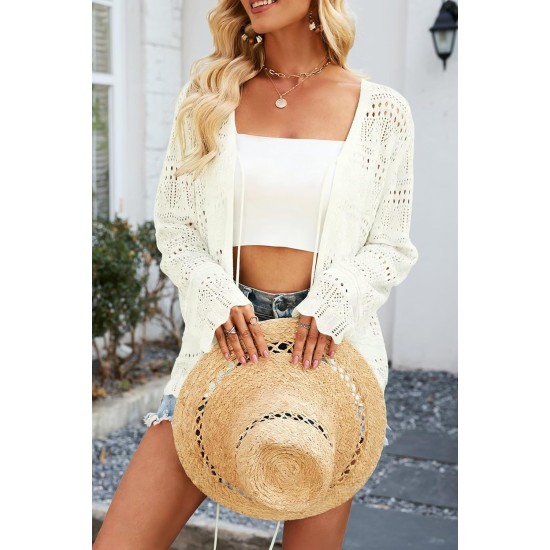 Allimy Damen 2026 schicke Häkel-Cardigan-Pullover, vorne gebunden, Tops, Achselzucken für Kleider