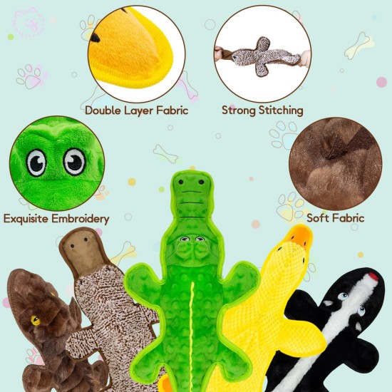 Keine Füllung, Quietschspielzeug für Hunde, 5er-Pack Kauspielzeug mit Knistereffekt, um sie zu beschäftigen, Plüsch-Welpen-Beißspielzeug zum Spielen im Innen- und Außenbereich, bestes Geburtstagsgeschenk für große Rassen