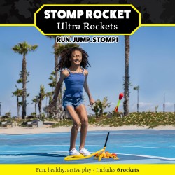 Stomp Rocket Ultra-Raketenwerfer für Kinder, 6 Raketen – lustiges Garten- und Outdoor-Kinderspielzeug, Geschenke für Jungen und Mädchen – hochfliegendes Spielzeug-Schaumstoff-Blaster-Set – verstellbarer Startständer für mehrere Spieler