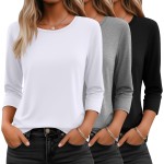 Ficerd 3er-Pack Oberteile mit 3/4-Ärmeln für Damen, Rundhalsausschnitt, elegante Basics, T-Shirts, lässige, trendige T-Shirts mit lockerer Passform Ficerd 3er-Pack Oberteile mit 3/4-Ärmeln für Damen, Rundhalsausschnitt, elegante Basics, T-Shirts, lässige, trendige T-Shirts mit lockerer Passform