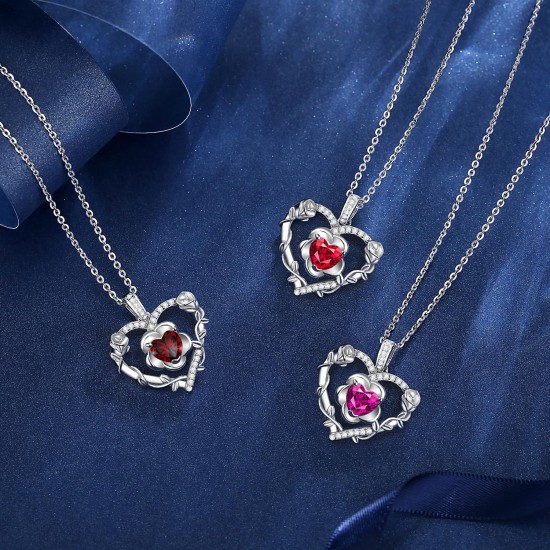AGVANA Schmuck mit Geburtsstein Oktober, rosa Turmalin-Halskette für Frauen, Halskette mit Herz-Rosen-Blumen-Anhänger aus Sterlingsilber, Jahrestag, Geburtstag, Geschenke für Frauen, Ehefrau, Sie AGVANA Schmuck mit Geburtsstein Oktober, rosa Turmalin-Halskette für Frauen, Halskette mit Herz-Rosen-Blumen-Anhänger aus Sterlingsilber, Jahrestag, Geburtstag, Geschenke für Frauen, Ehefrau, Sie