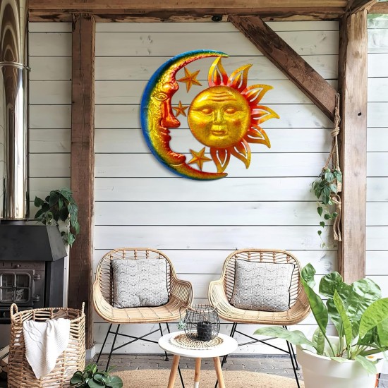 40-in Large Wall Art Decor, Sun Moon Metal Wall Decor, Valentine Wall Decorations for Patio Yard Garden Fence Living Room Bedroom