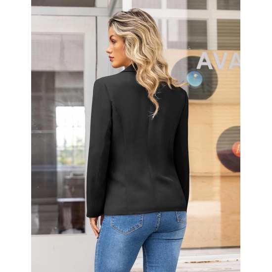 OmicGot Damen-Blazer für Business-Casual-Büroarbeit – vorne offen, langärmelig, Revers-Anzugjacke mit Taschen, S-XL
