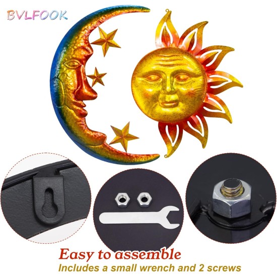 40-in Large Wall Art Decor, Sun Moon Metal Wall Decor, Valentine Wall Decorations for Patio Yard Garden Fence Living Room Bedroom