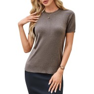 Arach&Cloz Women's Lightweight Wool Blend Short Sleeve Sweater Top Business Casual