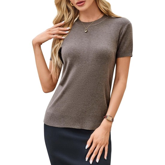Arach&Cloz Damen-Pullover aus leichter Wollmischung mit kurzen Ärmeln, Business-Casual Arach&Cloz Damen-Pullover aus leichter Wollmischung mit kurzen Ärmeln, Business-Casual
