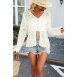 Allimy Damen 2026 schicke Häkel-Cardigan-Pullover, vorne gebunden, Tops, Achselzucken für Kleider