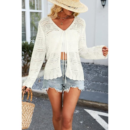 Allimy Damen 2026 schicke Häkel-Cardigan-Pullover, vorne gebunden, Tops, Achselzucken für Kleider