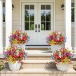 Artificial Flowers Outdoors Spring Faux Flowers UV Resistant Fake Plastic Greenery Plnats Outside Bulk for Garden Hanging Planter Patio Home Decor, 24 Bundles (Multicolor)