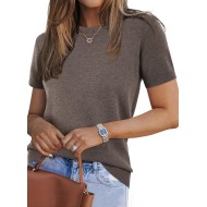 Arach&Cloz Women's Lightweight Wool Blend Short Sleeve Sweater Top Business Casual