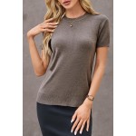 Arach&Cloz Damen-Pullover aus leichter Wollmischung mit kurzen Ärmeln, Business-Casual Arach&Cloz Damen-Pullover aus leichter Wollmischung mit kurzen Ärmeln, Business-Casual
