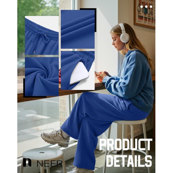 Neer 3er-Pack Damen-Jogginghosen mit Taschen, hoch taillierte, lässige Yoga-Hose, gemütliche Lounge-Jogginghose mit Kordelzug, lockeres, weites Bein Neer 3er-Pack Damen-Jogginghosen mit Taschen, hoch taillierte, lässige Yoga-Hose, gemütliche Lounge-Jogginghose mit Kordelzug, lockeres, weites Bein