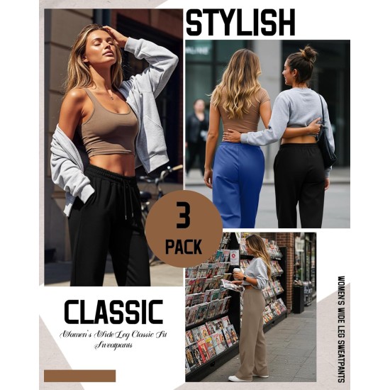 Neer 3er-Pack Damen-Jogginghosen mit Taschen, hoch taillierte, lässige Yoga-Hose, gemütliche Lounge-Jogginghose mit Kordelzug, lockeres, weites Bein Neer 3er-Pack Damen-Jogginghosen mit Taschen, hoch taillierte, lässige Yoga-Hose, gemütliche Lounge-Jogginghose mit Kordelzug, lockeres, weites Bein
