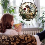 Stained Glass Window Hanging - Butterfly Flower Fairy Suncatcher for Door Terrace Garden Home Decor Yellow Green Plants Sun Catcher Birthday Gifts for Lovers Women Men Dad Mom Nana 7.8 in