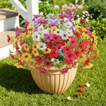 Artificial Flowers Outdoors Spring Faux Flowers UV Resistant Fake Plastic Greenery Plnats Outside Bulk for Garden Hanging Planter Patio Home Decor, 24 Bundles (Multicolor)