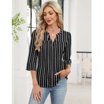Rapbin Frühlingsoberteile für Damen, 3/4-Ärmel, Damenoberteile, Damenblusen, elegante, lässige T-Shirts mit V-Ausschnitt Rapbin Frühlingsoberteile für Damen, 3/4-Ärmel, Damenoberteile, Damenblusen, elegante, lässige T-Shirts mit V-Ausschnitt