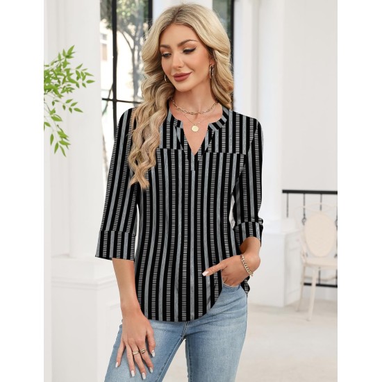 Rapbin Frühlingsoberteile für Damen, 3/4-Ärmel, Damenoberteile, Damenblusen, elegante, lässige T-Shirts mit V-Ausschnitt Rapbin Frühlingsoberteile für Damen, 3/4-Ärmel, Damenoberteile, Damenblusen, elegante, lässige T-Shirts mit V-Ausschnitt