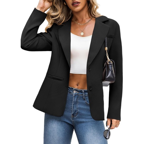 OmicGot Damen-Blazer für Business-Casual-Büroarbeit – vorne offen, langärmelig, Revers-Anzugjacke mit Taschen, S-XL