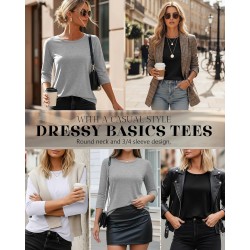 Ficerd 3er-Pack Oberteile mit 3/4-Ärmeln für Damen, Rundhalsausschnitt, elegante Basics, T-Shirts, lässige, trendige T-Shirts mit lockerer Passform