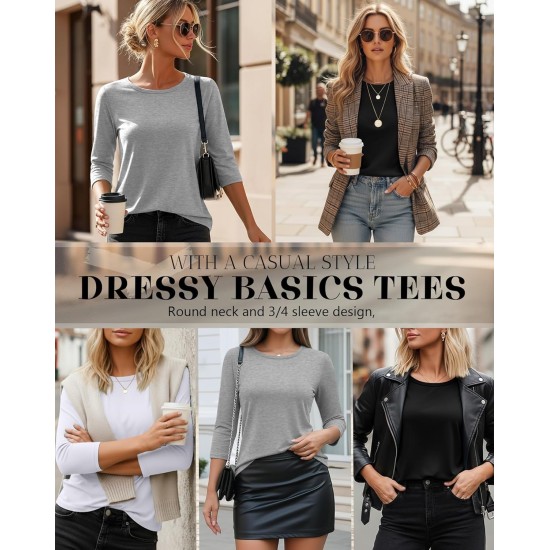 Ficerd 3er-Pack Oberteile mit 3/4-Ärmeln für Damen, Rundhalsausschnitt, elegante Basics, T-Shirts, lässige, trendige T-Shirts mit lockerer Passform Ficerd 3er-Pack Oberteile mit 3/4-Ärmeln für Damen, Rundhalsausschnitt, elegante Basics, T-Shirts, lässige, trendige T-Shirts mit lockerer Passform