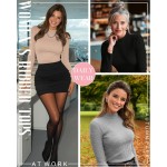 Riyiper 3er-Pack gerippte Damen-Shirts, Stehkragen-Langarmoberteile, schmal geschnittene Unterhemden, lässige Basic-Layering-T-Shirts