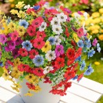 Artificial Flowers Outdoors Spring Faux Flowers UV Resistant Fake Plastic Greenery Plnats Outside Bulk for Garden Hanging Planter Patio Home Decor, 24 Bundles (Multicolor)