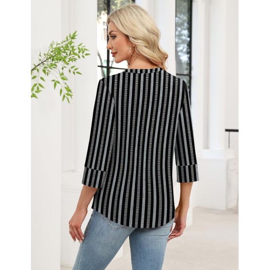 Rapbin Frühlingsoberteile für Damen, 3/4-Ärmel, Damenoberteile, Damenblusen, elegante, lässige T-Shirts mit V-Ausschnitt Rapbin Frühlingsoberteile für Damen, 3/4-Ärmel, Damenoberteile, Damenblusen, elegante, lässige T-Shirts mit V-Ausschnitt
