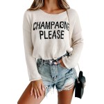 Damenmode 2026 Champagne Please Grafik-Langarm-Pullover, lockerer Strick-Sweatshirt-Oberteil mit Rundhalsausschnitt Damenmode 2026 Champagne Please Grafik-Langarm-Pullover, lockerer Strick-Sweatshirt-Oberteil mit Rundhalsausschnitt