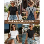 Ficerd 3er-Pack gerippte Damen-T-Shirts, Baumwolle, kurzärmelig, Basic-T-Shirts, Rundhalsausschnitt, taillierte Tops, Freizeithemden, 2026, Sommer, trendy Ficerd 3er-Pack gerippte Damen-T-Shirts, Baumwolle, kurzärmelig, Basic-T-Shirts, Rundhalsausschnitt, taillierte Tops, Freizeithemden, 2026, Sommer, trendy