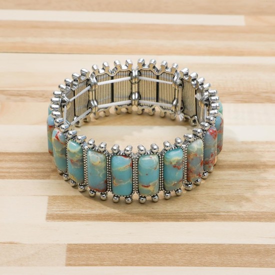 NEWITIN 4-teiliges silbernes Bohemian-Schmuckset für Damen, Modeschmuck, türkisfarbene Halskette, Armband, Ohrringe, Western-Türkis-Schmuckset für Damen