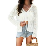 Allimy Damen 2026 schicke Häkel-Cardigan-Pullover, vorne gebunden, Tops, Achselzucken für Kleider