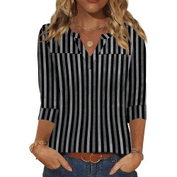 Rapbin Frühlingsoberteile für Damen, 3/4-Ärmel, Damenoberteile, Damenblusen, elegante, lässige T-Shirts mit V-Ausschnitt