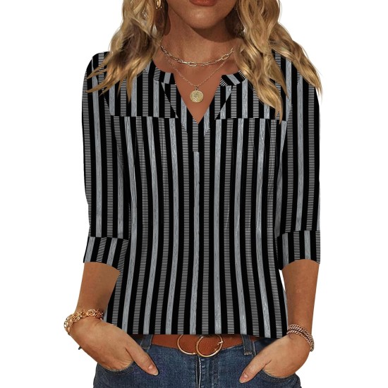 Rapbin Frühlingsoberteile für Damen, 3/4-Ärmel, Damenoberteile, Damenblusen, elegante, lässige T-Shirts mit V-Ausschnitt Rapbin Frühlingsoberteile für Damen, 3/4-Ärmel, Damenoberteile, Damenblusen, elegante, lässige T-Shirts mit V-Ausschnitt