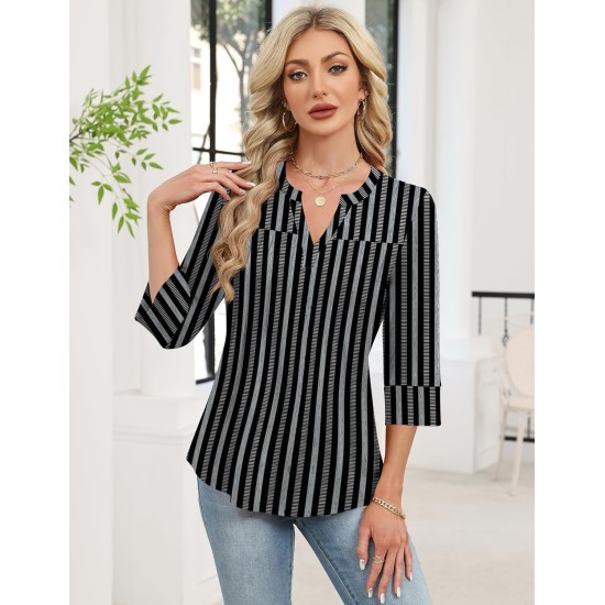 Rapbin Frühlingsoberteile für Damen, 3/4-Ärmel, Damenoberteile, Damenblusen, elegante, lässige T-Shirts mit V-Ausschnitt Rapbin Frühlingsoberteile für Damen, 3/4-Ärmel, Damenoberteile, Damenblusen, elegante, lässige T-Shirts mit V-Ausschnitt