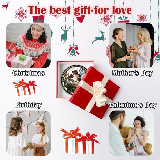 Stained Glass Window Hanging - Butterfly Flower Fairy Suncatcher for Door Terrace Garden Home Decor Yellow Green Plants Sun Catcher Birthday Gifts for Lovers Women Men Dad Mom Nana 7.8 in