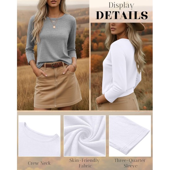 Ficerd 3er-Pack Oberteile mit 3/4-Ärmeln für Damen, Rundhalsausschnitt, elegante Basics, T-Shirts, lässige, trendige T-Shirts mit lockerer Passform Ficerd 3er-Pack Oberteile mit 3/4-Ärmeln für Damen, Rundhalsausschnitt, elegante Basics, T-Shirts, lässige, trendige T-Shirts mit lockerer Passform