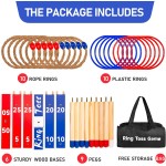 EVERICH TOY Spielzeug für drinnen und draußen, verbessertes großes Ringwurfspiel aus Holz, Hofspiele für Kinder, Rasenspiele im Freien für die Familie mit 10 Kunststoffringen und 10 Seilen, 1 Tragetasche