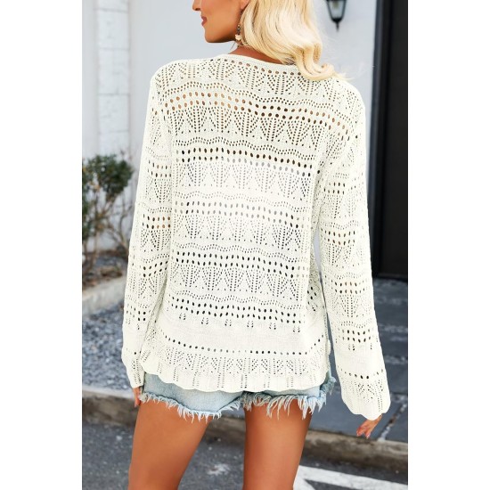 Allimy Damen 2026 schicke Häkel-Cardigan-Pullover, vorne gebunden, Tops, Achselzucken für Kleider