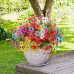 Artificial Flowers Outdoors Spring Faux Flowers UV Resistant Fake Plastic Greenery Plnats Outside Bulk for Garden Hanging Planter Patio Home Decor, 24 Bundles (Multicolor)